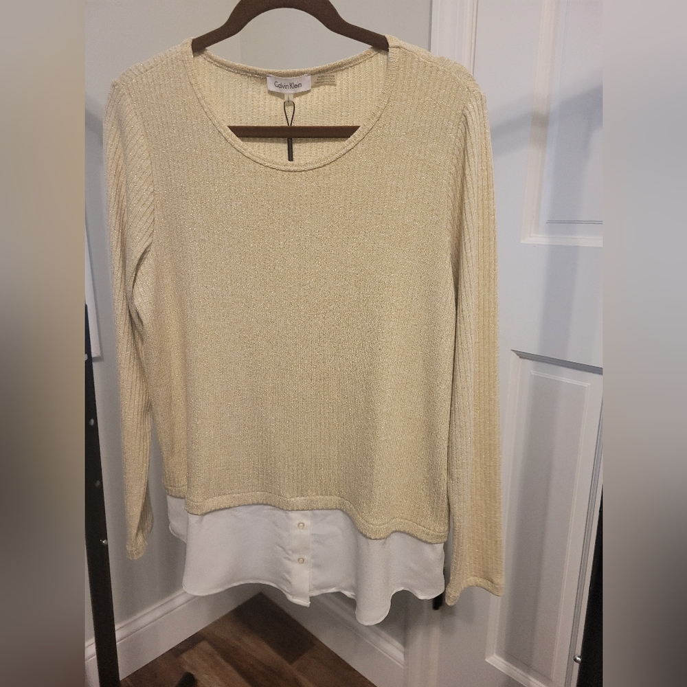 Calvin Klein Sz L Gold Twofer Top